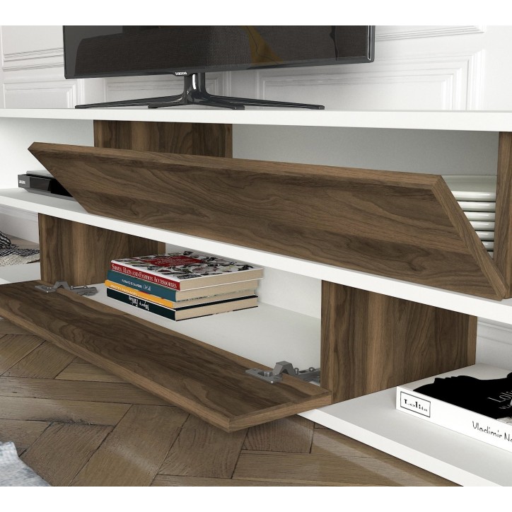 Mueble TV con estante Manyetik nogal blanco