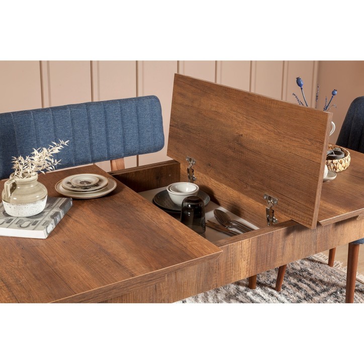 Set mesa comedor extensible y sillas (5 piezas) Vina nogal azul oscuro