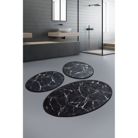 Alfombra de baño Set (3 piezas) Marble  blanco negro