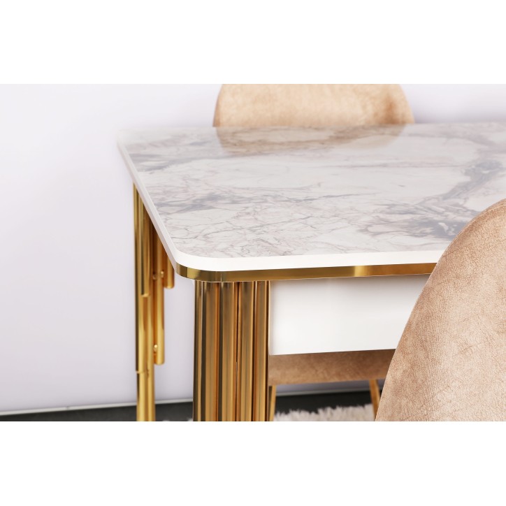 Mesa de comedor extensible Damla 1102 blanco oro