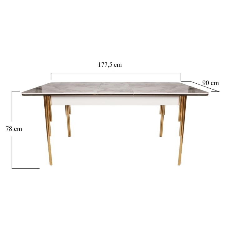 Mesa de comedor extensible Damla 1102 blanco oro