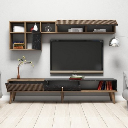 Mueble TV con estante Milan negro nogal