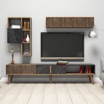 Mueble TV con estante Milan negro nogal - 845HCT3079