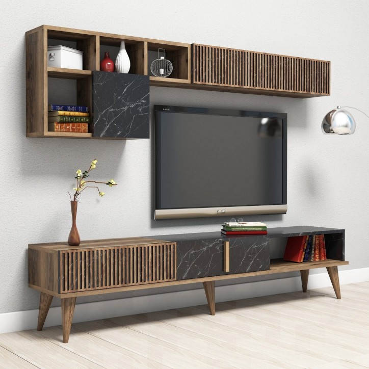 Mueble TV con estante Milan negro nogal