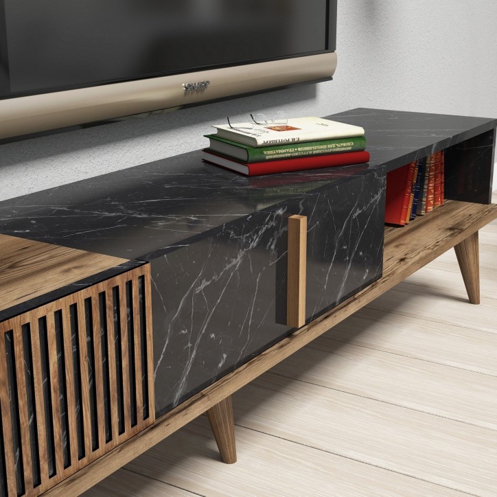 Mueble TV con estante Milan negro nogal