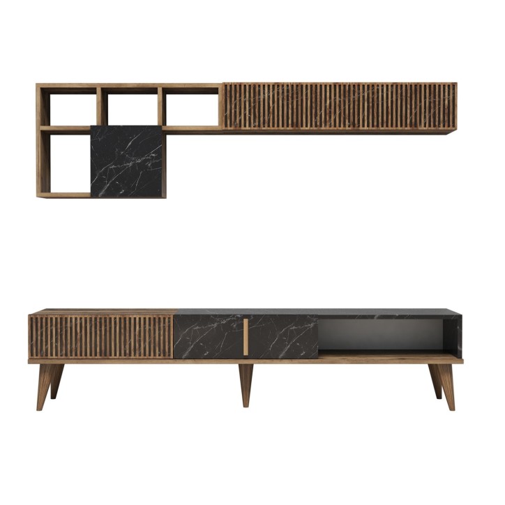 Mueble TV con estante Milan negro nogal