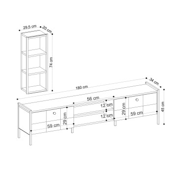 Mueble TV con estante Paola roble negro - 793ELG3024