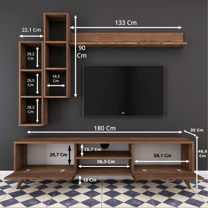 Mueble TV con estante M16-262 nogal