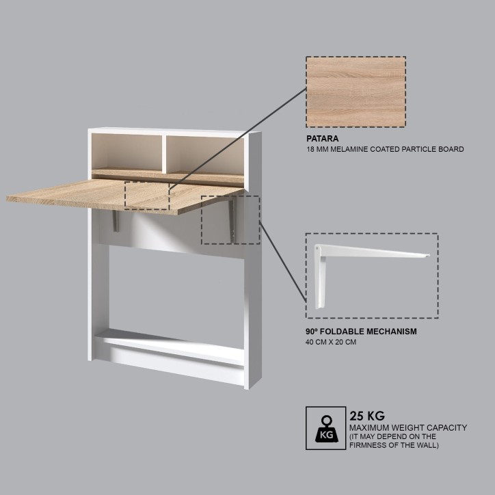 Mesa plegable Bracked blanco madera natural