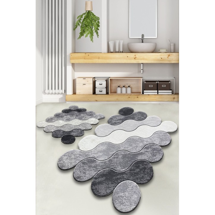 Alfombra de baño Set (2 piezas) Circle  gris claro blanco