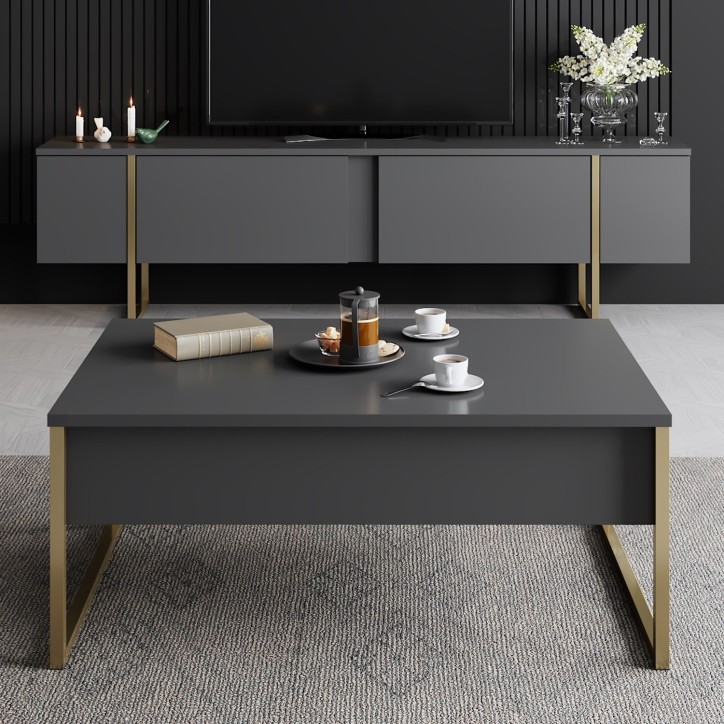 Mueble TV Luxe dorado antracita