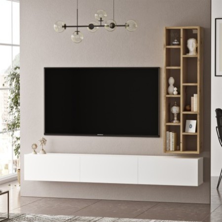 Mueble TV con estante LV9-WK roble blanco