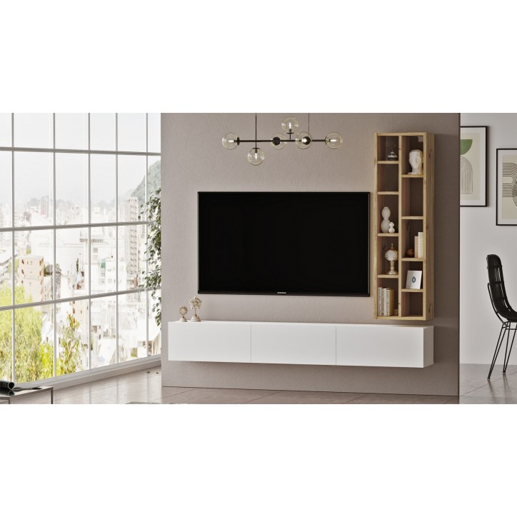 Mueble TV con estante LV9-WK roble blanco