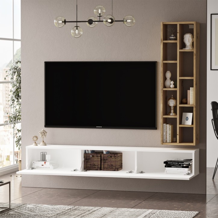 Mueble TV con estante LV9-WK roble blanco