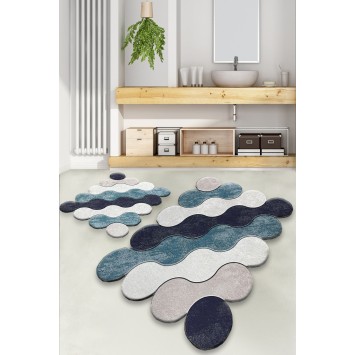 Alfombra de baño Set (2 piezas) Circle  azul oscuro beige blanco