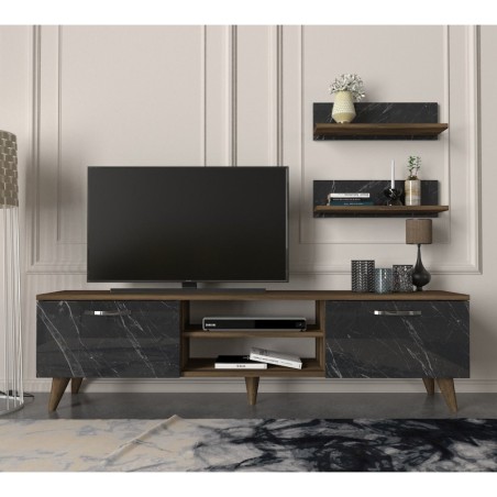 Mueble TV con estante Ayden mármol nogal