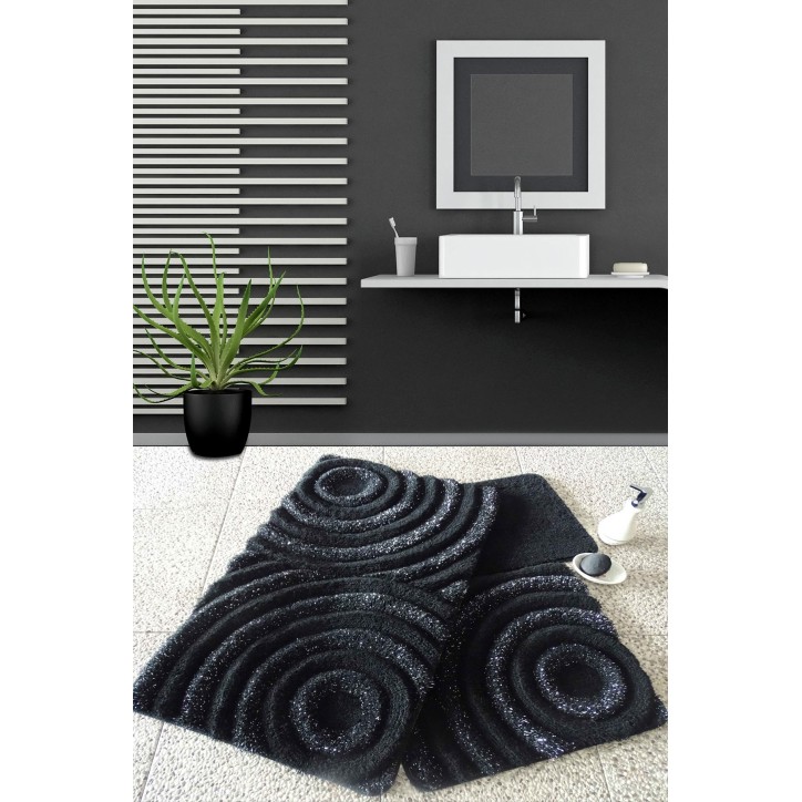 Alfombra de baño Set (3 piezas) Wave  negro