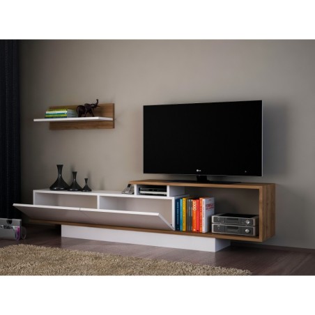 Mueble TV con estante Asos nogal blanco