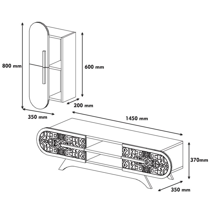 Mueble TV con estante Defne crema nogal