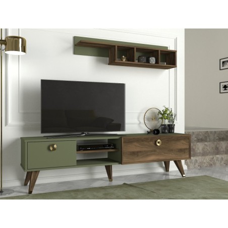 Mueble TV con estante Heron verde nogal