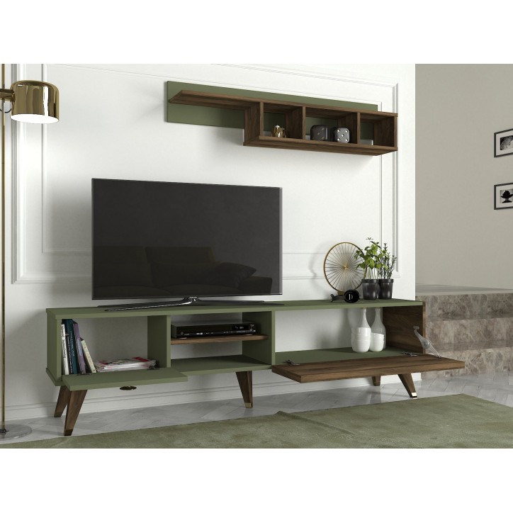 Mueble TV con estante Heron verde nogal