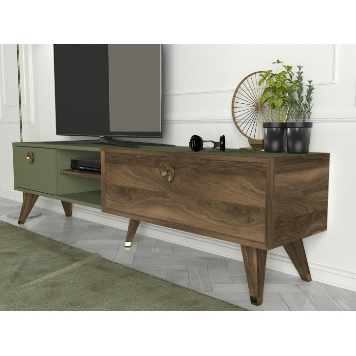 Mueble TV con estante Heron verde nogal