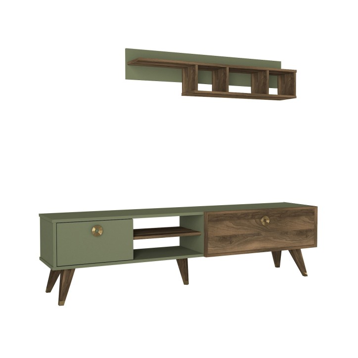 Mueble TV con estante Heron verde nogal