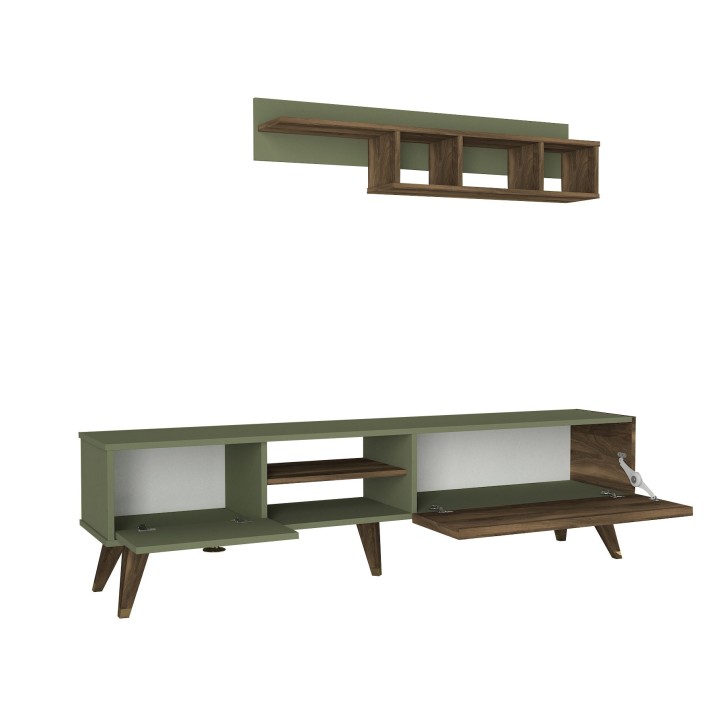 Mueble TV con estante Heron verde nogal