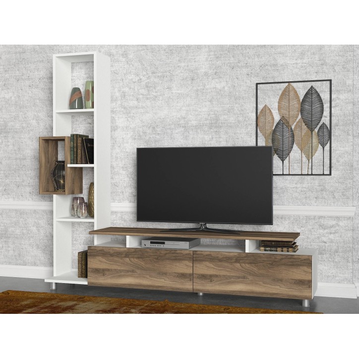 Mueble TV con estante Tulip nogal blanco