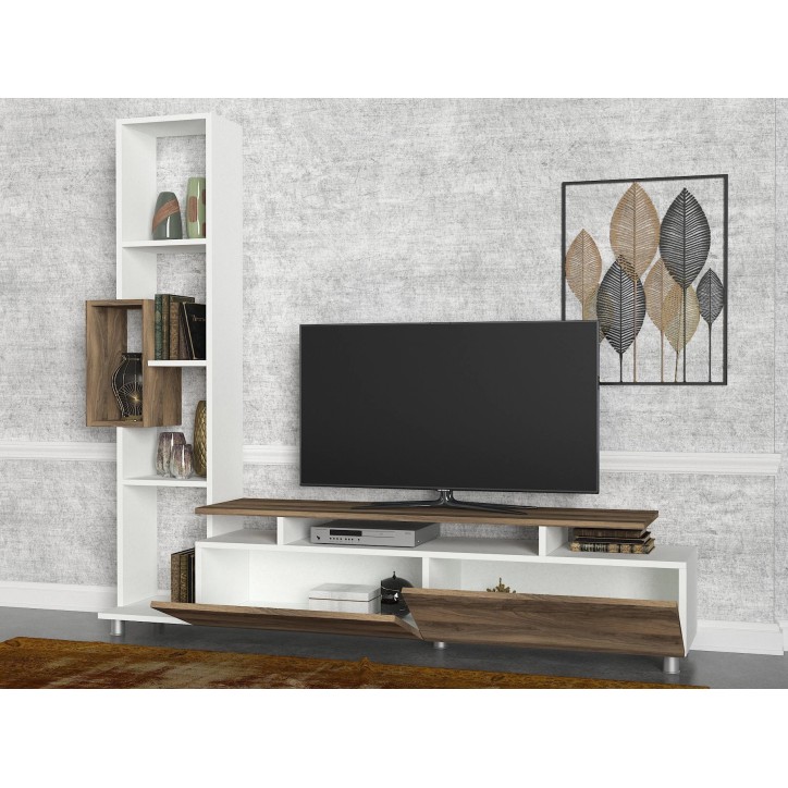 Mueble TV con estante Tulip nogal blanco