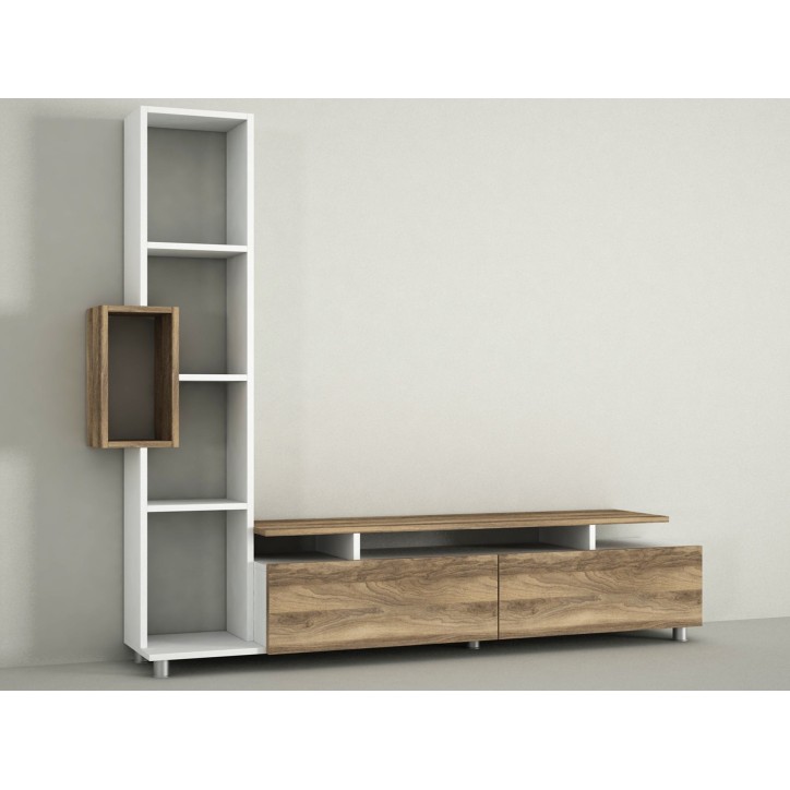 Mueble TV con estante Tulip nogal blanco