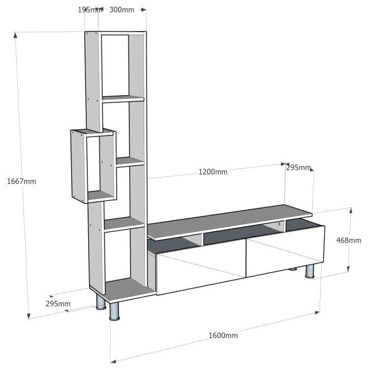 Mueble TV con estante Tulip nogal blanco