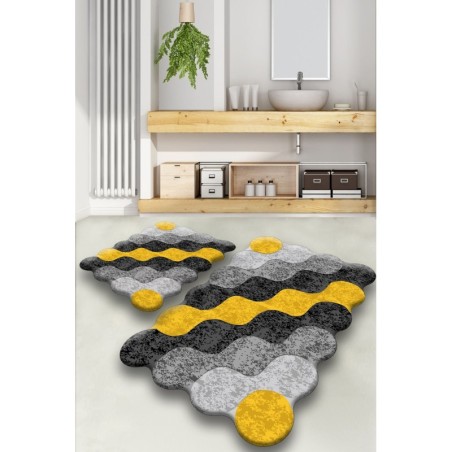 Alfombra de baño Set (2 piezas) Circle  gris antracita amarillo