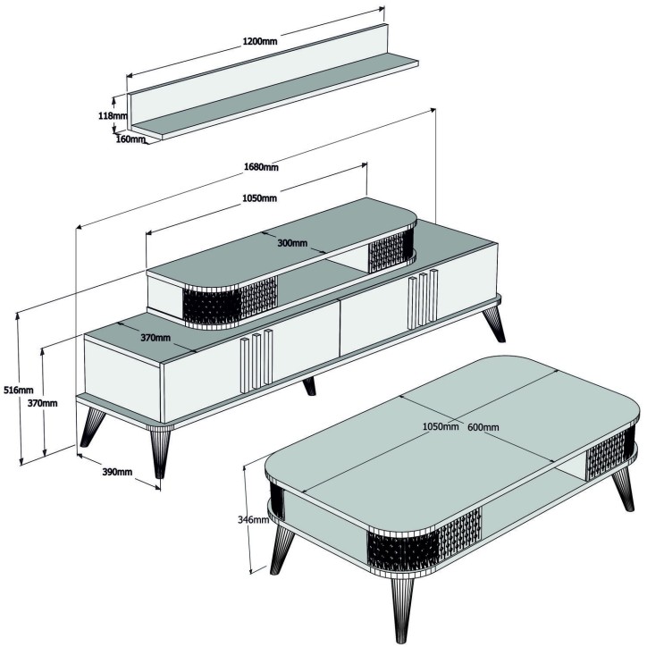 Conjunto de muebles de salón Eylül roble