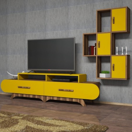 Mueble TV con estante Flora S amarillo nogal