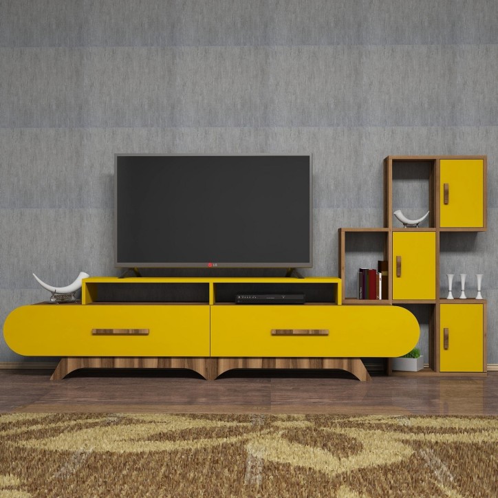 Mueble TV con estante Flora S amarillo nogal