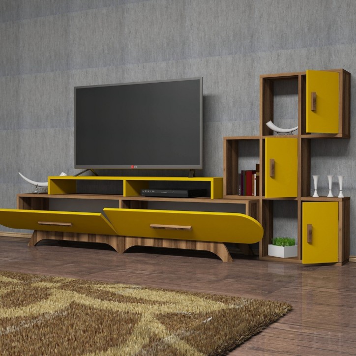 Mueble TV con estante Flora S amarillo nogal