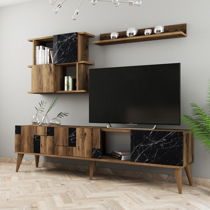 Mueble TV con estante Madrid negro nogal