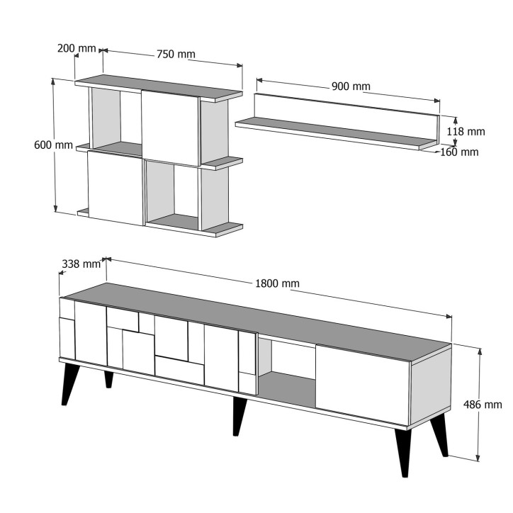 Mueble TV con estante Madrid negro nogal