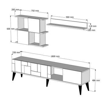 Mueble TV con estante Madrid negro nogal - 845HCT3089