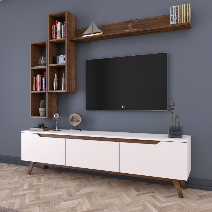 Mueble TV con estante M16-804 nogal blanco