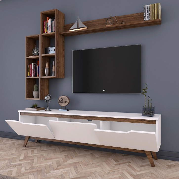 Mueble TV con estante M16-804 nogal blanco