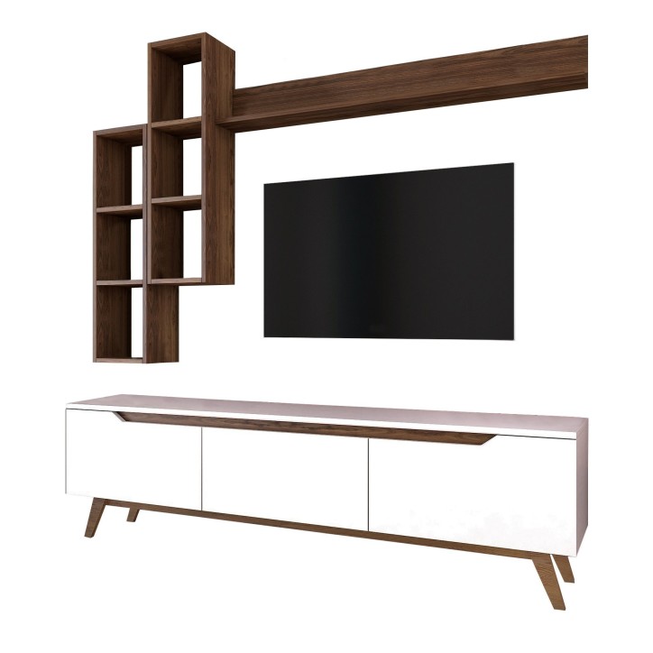 Mueble TV con estante M16-804 nogal blanco