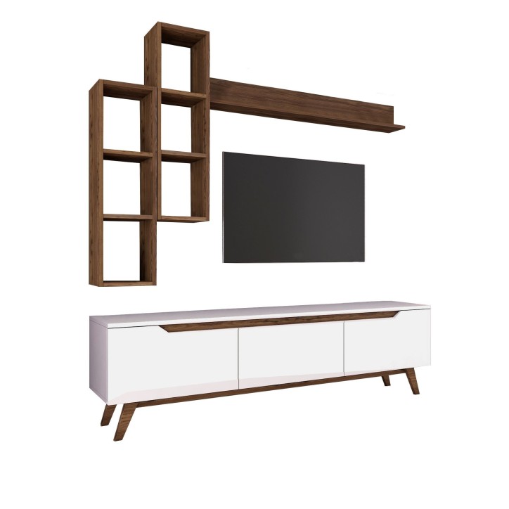 Mueble TV con estante M16-804 nogal blanco