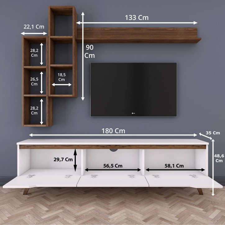 Mueble TV con estante M16-804 nogal blanco