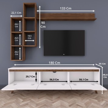 Mueble TV con estante M16-804 nogal blanco - 893RAN1239