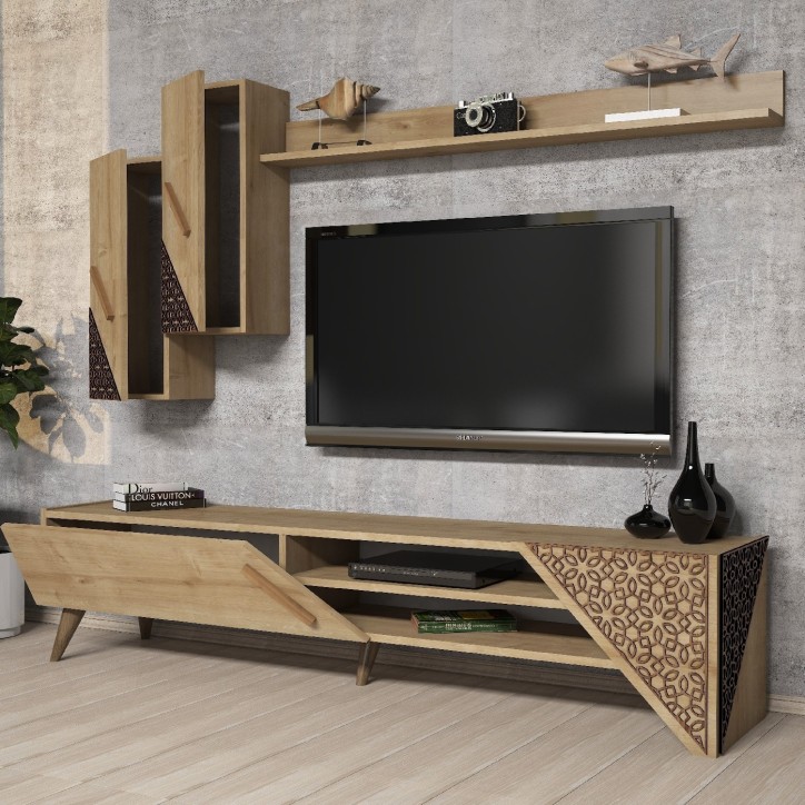 Mueble TV con estante Beril roble