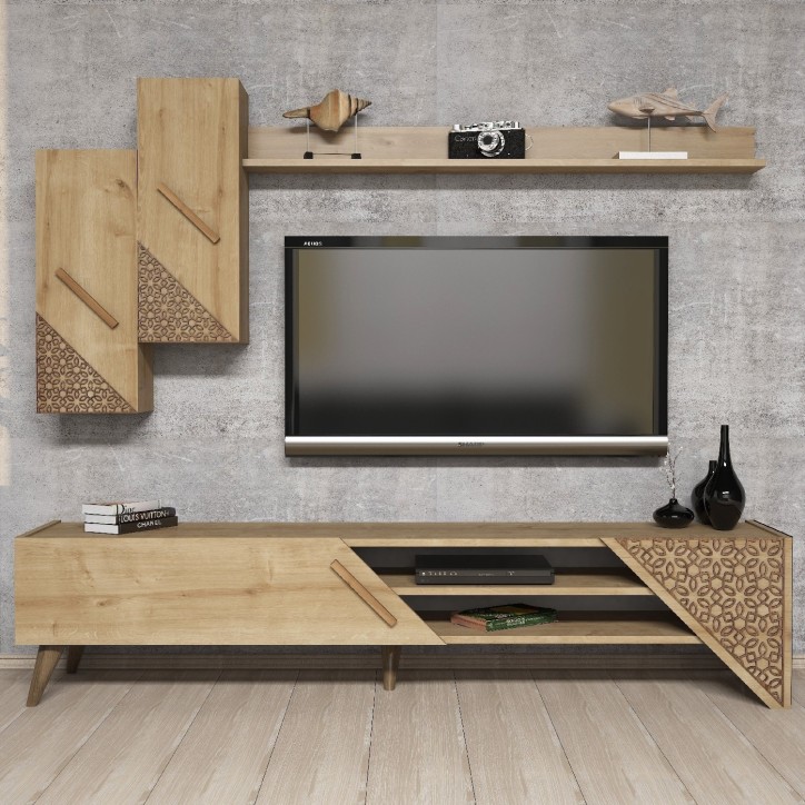 Mueble TV con estante Beril roble