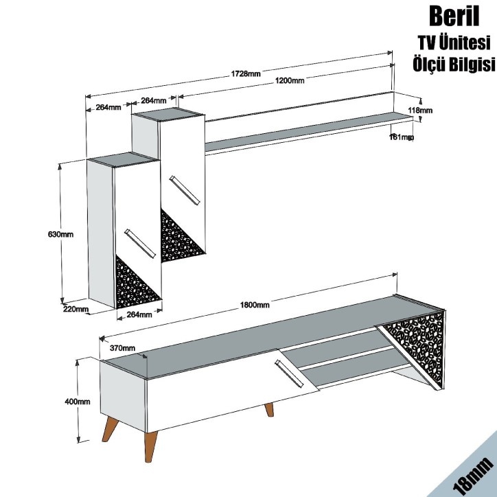 Mueble TV con estante Beril roble