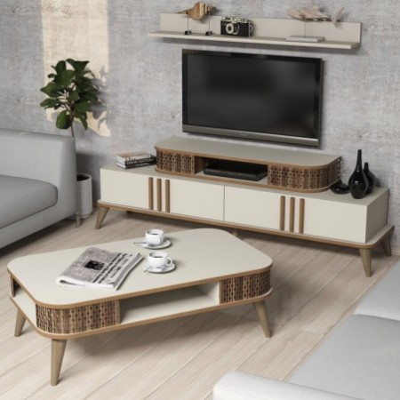 Conjunto de muebles de salón Eylül crema